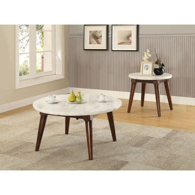 ACME 82890 Gasha Coffee Table, White Marble & Walnut ACME Furniture