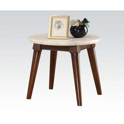 ACME 82892 Gasha End Table, White Marble & Walnut