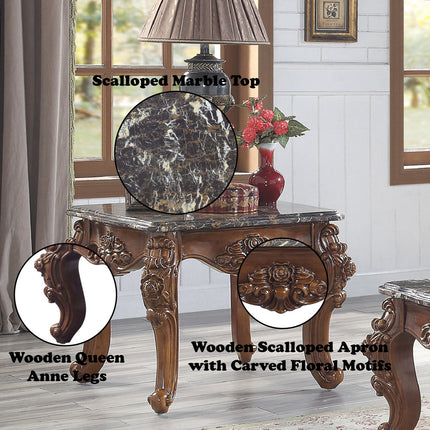 ACME 83072 Forsythia End Table, Marble & Walnut