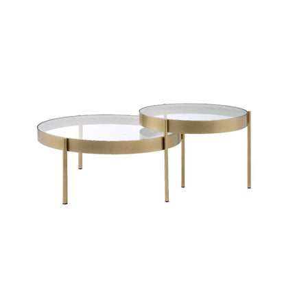 ACME 83095 Andover 2 Piece Pack Nesting Tables, Clear Glass & Gold