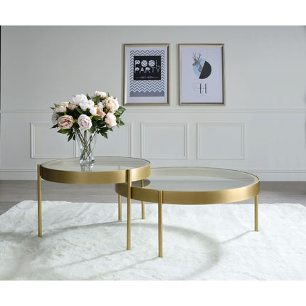 ACME 83095 Andover 2 Piece Pack Nesting Tables, Clear Glass & Gold