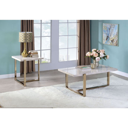 ACME 83107 Feit End Table, Faux Marble & Champagne
