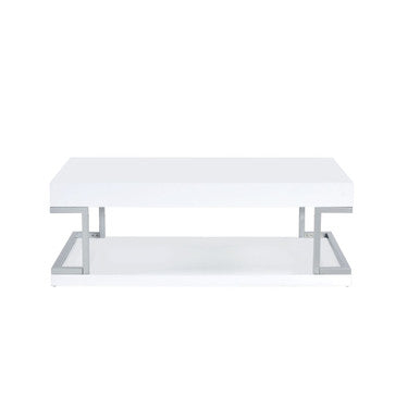 ACME 83125 Aspers Coffee Table, White High Gloss & Chrome ACME Furniture