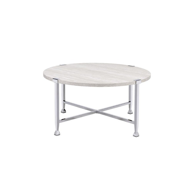 ACME 83210 Brecon Coffee Table, White Oak &Chrome