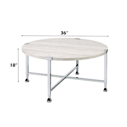 ACME 83210 Brecon Coffee Table, White Oak &Chrome