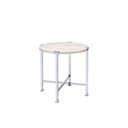 ACME 83212 Brecon End Table, White Oak &Chrome