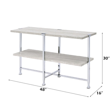ACME 83213 Brecon Sofa Table, White Oak &Chrome