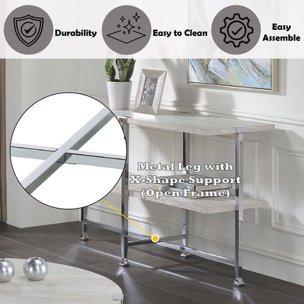 ACME 83213 Brecon Sofa Table, White Oak &Chrome