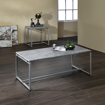 ACME 83235 Jurgen 3 Piece Pack Coffee/End Set, Faux Concrete & Silver