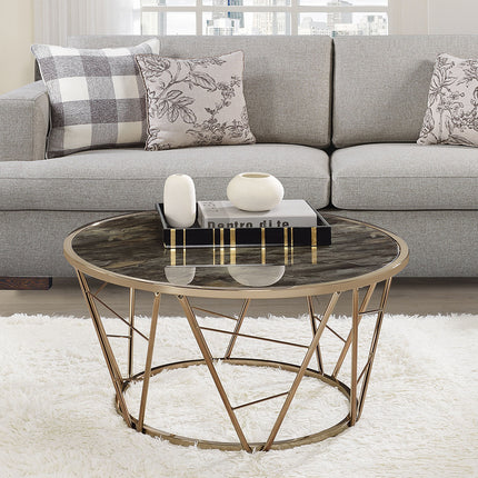 ACME 83300 Cicatrix Coffee Table, Faux Black Marble Glass & Champagne Finish