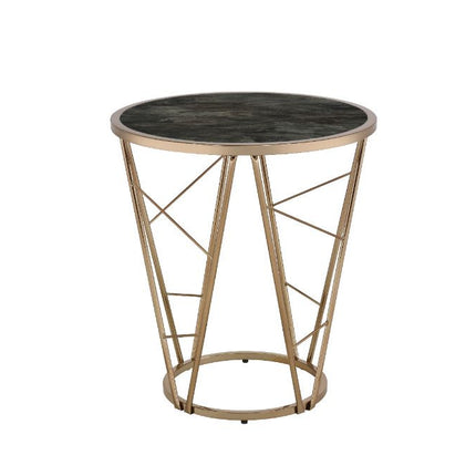 ACME 83302 Cicatrix End Table, Faux Black Marble Glass & Champagne Finish