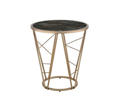 ACME 83302 Cicatrix End Table, Faux Black Marble Glass & Champagne Finish ACME Furniture