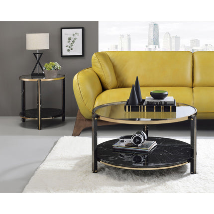 ACME 83305 Thistle Coffee Table, Clear Glass, Faux Black Marble & Champagne Finish