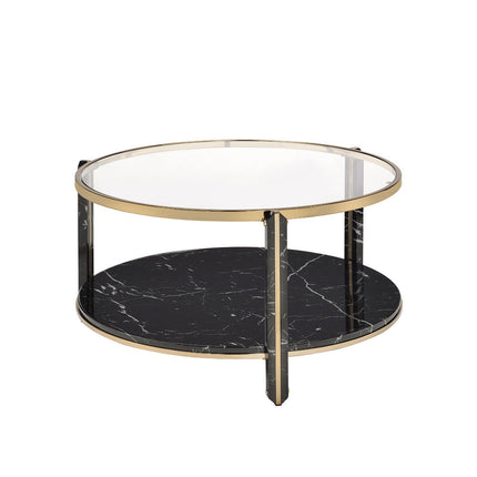 ACME 83305 Thistle Coffee Table, Clear Glass, Faux Black Marble & Champagne Finish