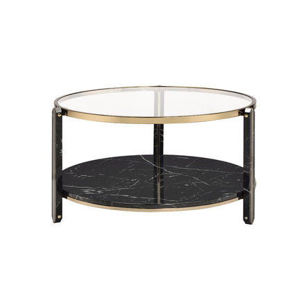 ACME 83305 Thistle Coffee Table, Clear Glass, Faux Black Marble & Champagne Finish
