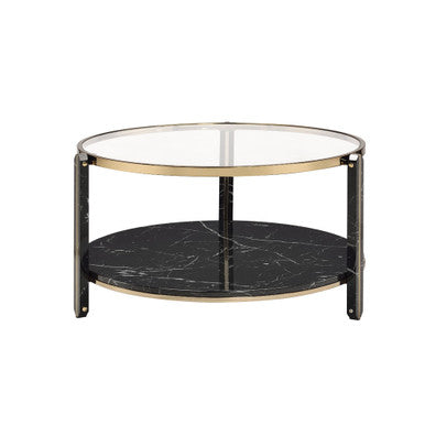 ACME 83305 Thistle Coffee Table, Clear Glass, Faux Black Marble & Champagne Finish ACME Furniture