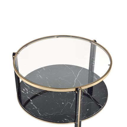 ACME 83305 Thistle Coffee Table, Clear Glass, Faux Black Marble & Champagne Finish