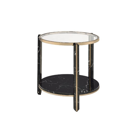 ACME 83307 Thistle End Table, Clear Glass, Faux Black Marble & Champagne Finish