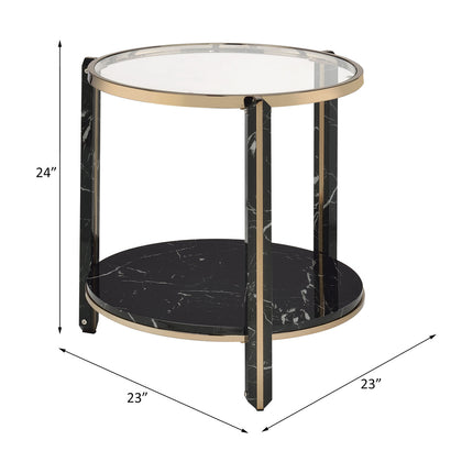 ACME 83307 Thistle End Table, Clear Glass, Faux Black Marble & Champagne Finish