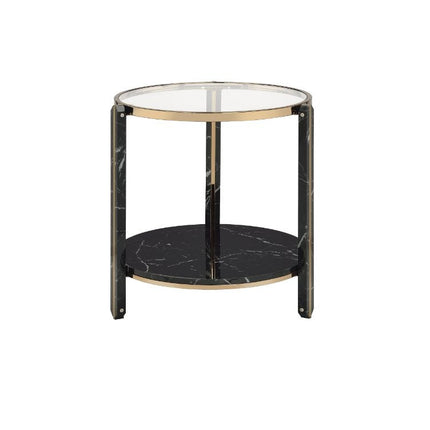 ACME 83307 Thistle End Table, Clear Glass, Faux Black Marble & Champagne Finish