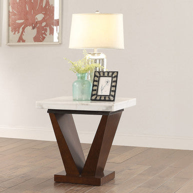 ACME 83337 Forbes End Table, White Marble & Walnut ACME Furniture