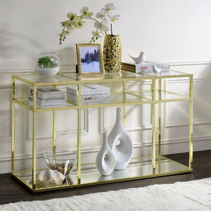 ACME 83473 Uchenna Sofa Table, Clear Glass & Gold Finish