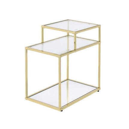 ACME 83474 Uchenna Side Table, Clear Glass & Gold Finish