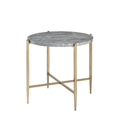 ACME 83477 Tainte End Table, Faux Marble & Champagne Finish