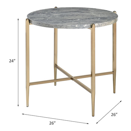 ACME 83477 Tainte End Table, Faux Marble & Champagne Finish