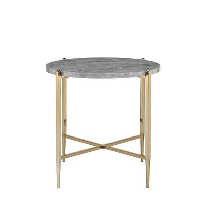 ACME 83477 Tainte End Table, Faux Marble & Champagne Finish