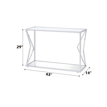 ACME 83484 Virtue Sofa Table, Clear Glass & Chrome Finish