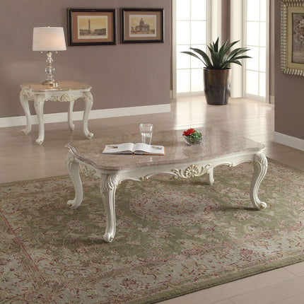 ACME 83540 Chantelle Coffee Table with Marble Top, Marble & Pearl White
