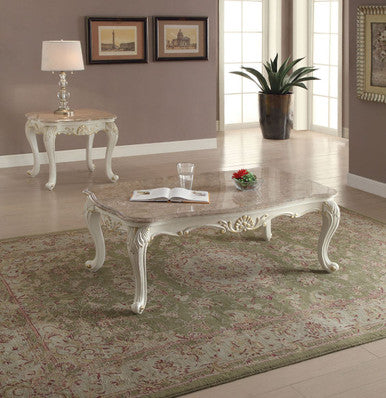 ACME 83540 Chantelle Coffee Table with Marble Top, Marble & Pearl White ACME Furniture