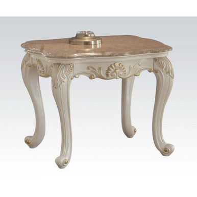 ACME 83542 Chantelle End Table with Marble Top, Marble & Pearl White ACME Furniture