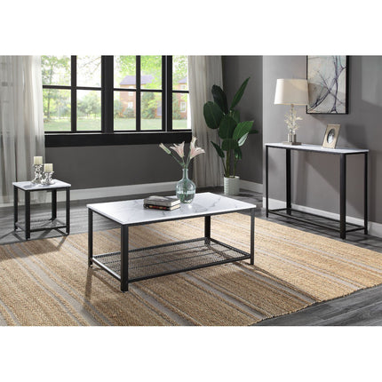 ACME 83965 Taurus Coffee Table, White Printed Faux Marble & Black Finish