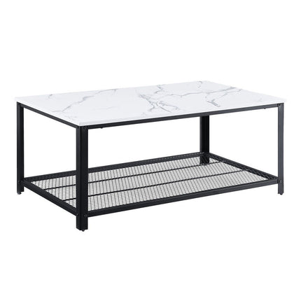 ACME 83965 Taurus Coffee Table, White Printed Faux Marble & Black Finish