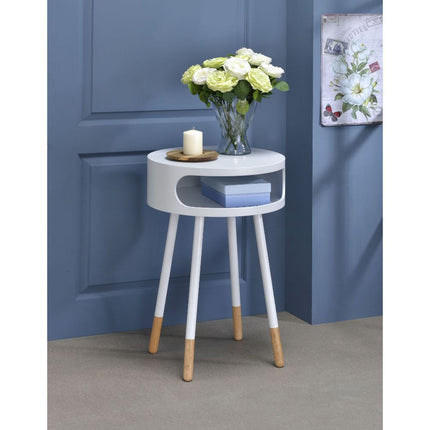 ACME 84445 Sonria End Table, White & Natural