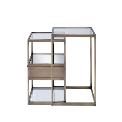 ACME 84470 Enca 2 Piece Pack Nesting Tables Set, Antique Brass & Clear Glass