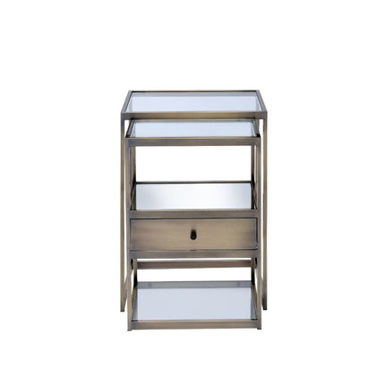 ACME 84470 Enca 2 Piece Pack Nesting Tables Set, Antique Brass & Clear Glass