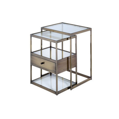 ACME 84470 Enca 2 Piece Pack Nesting Tables Set, Antique Brass & Clear Glass ACME Furniture