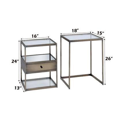 ACME 84470 Enca 2 Piece Pack Nesting Tables Set, Antique Brass & Clear Glass