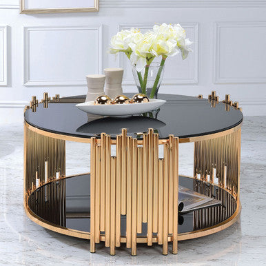 ACME 84490 Tanquin Coffee Table, Gold & Black Glass (1Set/2Ctn) ACME Furniture