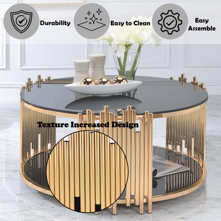 ACME 84490 Tanquin Coffee Table, Gold & Black Glass (1Set/2Ctn)