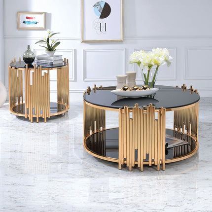 ACME 84490 Tanquin Coffee Table, Gold & Black Glass (1Set/2Ctn)