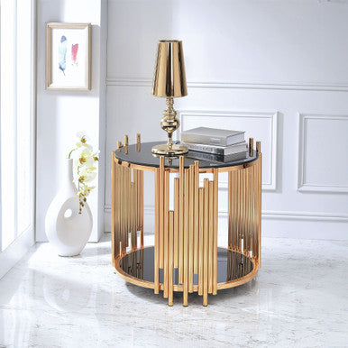 ACME 84492 Tanquin End Table, Gold & Black Glass (1Set/2Ctn) ACME Furniture