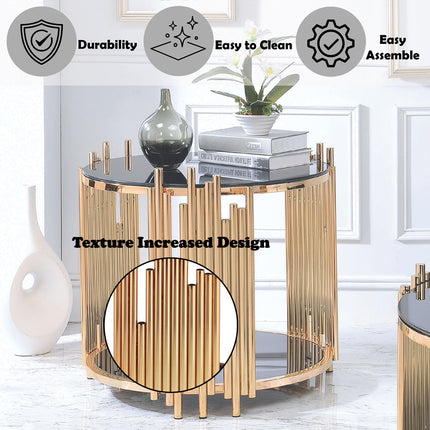ACME 84492 Tanquin End Table, Gold & Black Glass (1Set/2Ctn)