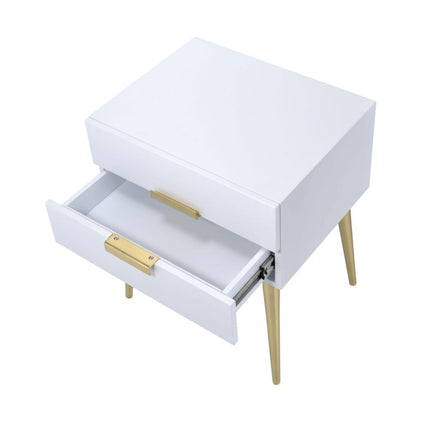 ACME 84496 Denvor End Table, White & Gold