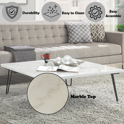 ACME 84500 Telestis Coffee Table, White Marble & Black  6