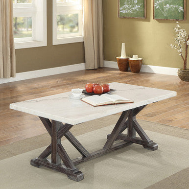 ACME 84545 Romina Coffee Table, White Marble & Weathered Espresso ACME Furniture
