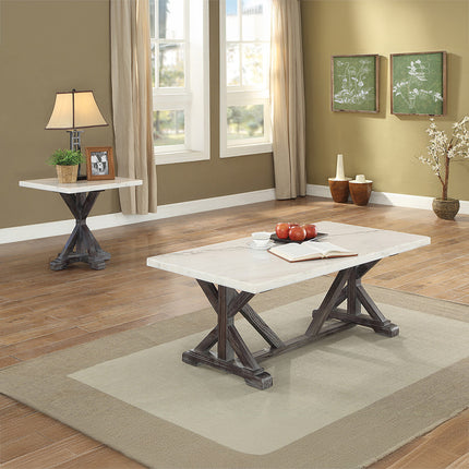ACME 84545 Romina Coffee Table, White Marble & Weathered Espresso